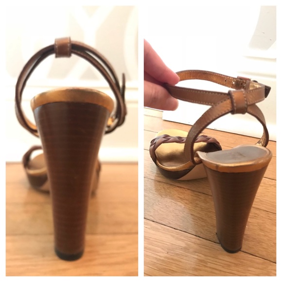 Gucci Gold Leather Braided Platform Sandal - Picture 5 of 8